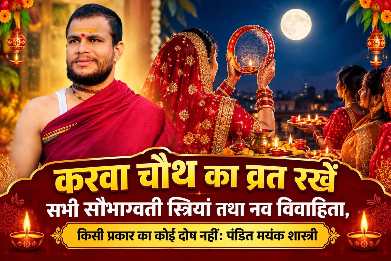 करवा चौथ का व्रत रखे सभी सौभाग्वती स्त्रियां तथा नव विवाहिता, किसी प्रकार का कोई दोष नहीं: पंडित मयंक शास्त्री